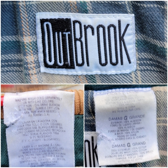 Vintage 90s y2k Outbrook Forest Green Plaid Lined Chore Work Farm Coat Jacket Lg - Picture 5 of 6